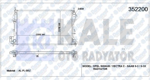 KALE 352200 Su Radyatoru Vectra C-Signum 1.6-1.8 16v 02=>(Ac+Klimasiz+Mek) (Al/Pl/Brz) (650x415x23) (Manuel)